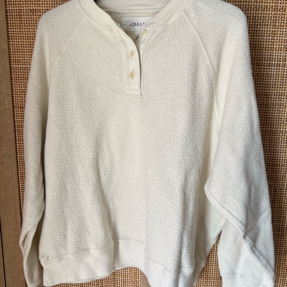 THE GREAT Cream Sherpa Henley sweatshirt size S